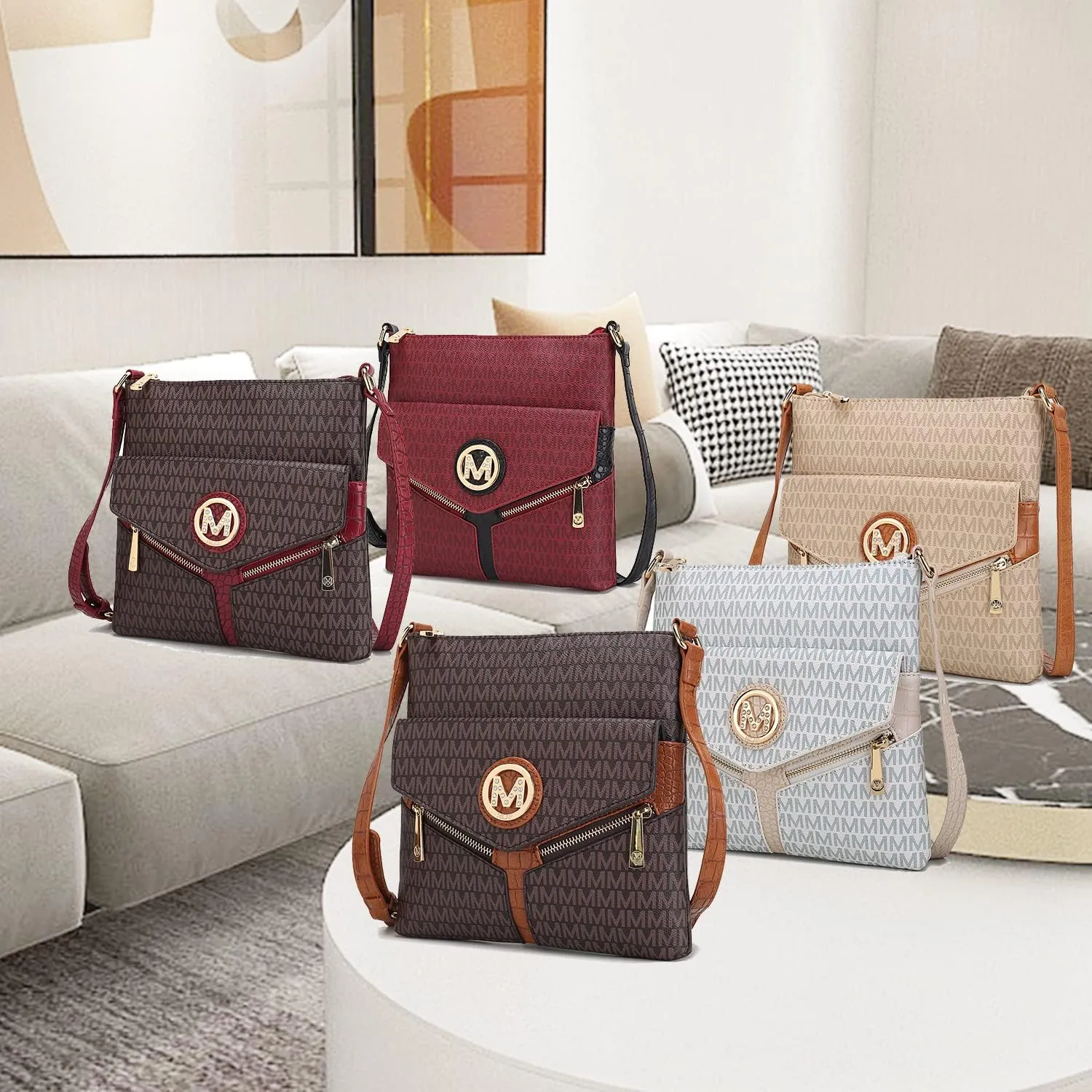 MKF Crossbody Bag for Women – PU Leather Pocketbook Handbag Triple Compartment Messenger Purse – Shoulder Strap
