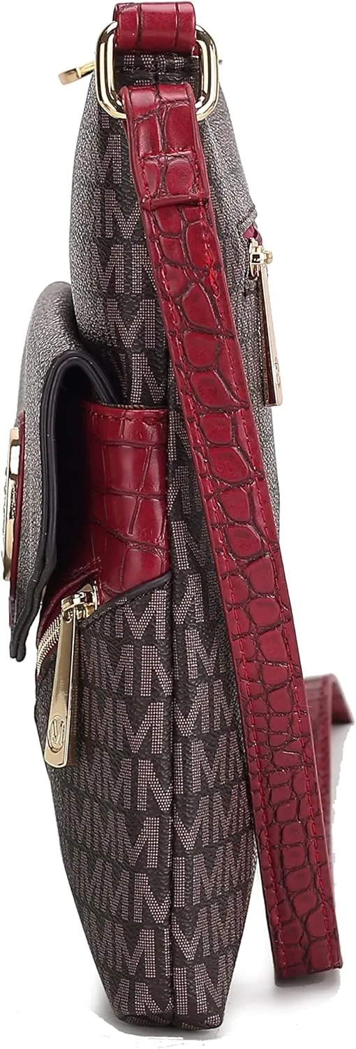 MKF Crossbody Bag for Women – PU Leather Pocketbook Handbag Triple Compartment Messenger Purse – Shoulder Strap