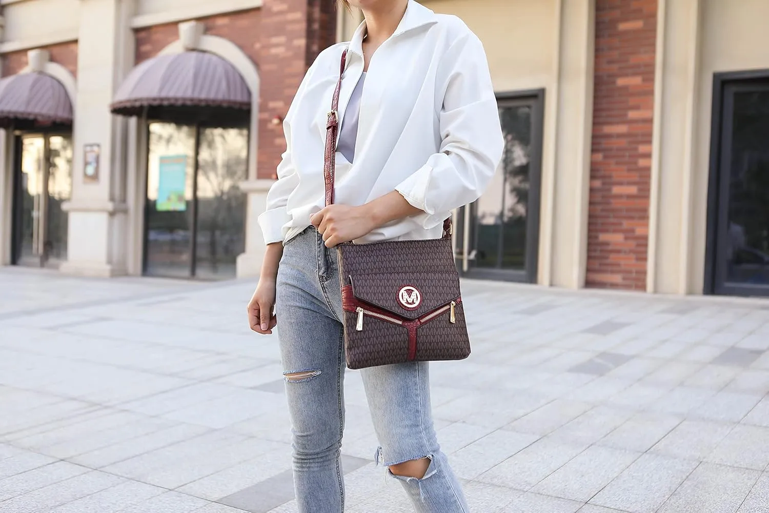 MKF Crossbody Bag for Women – PU Leather Pocketbook Handbag Triple Compartment Messenger Purse – Shoulder Strap
