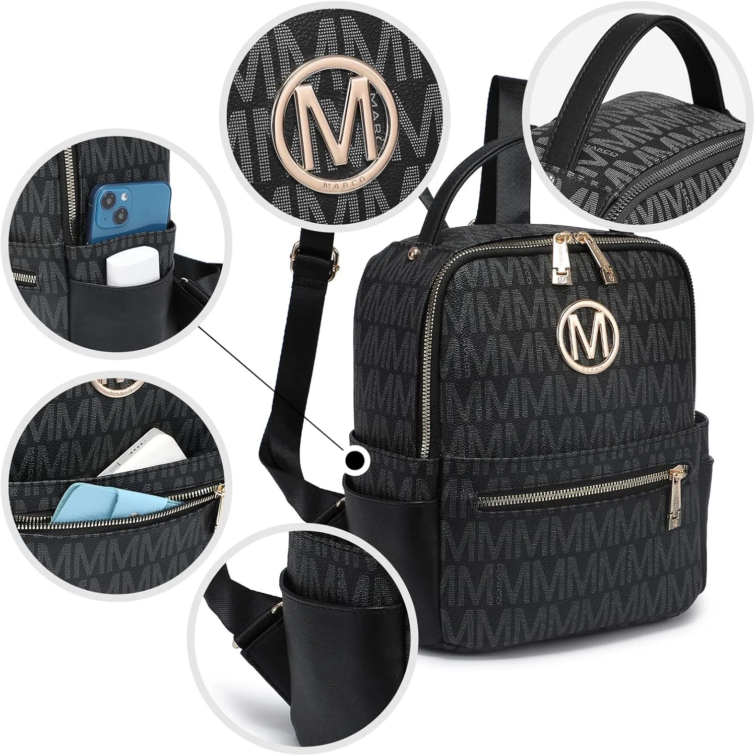 MKP Small Backpack Purse for Ladies Women Fashion Multi Pockets Daypacks with Front Zip Pocket