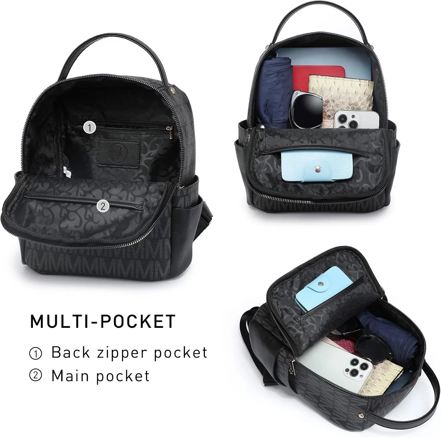 MKP Small Backpack Purse for Ladies Women Fashion Multi Pockets Daypacks with Front Zip Pocket