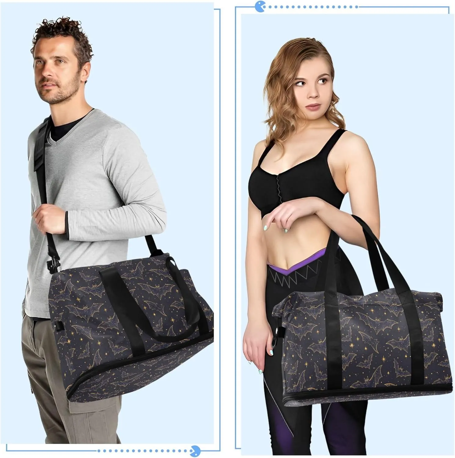 MNSRUU Bats Stars Sports Duffel Bag, Wet Pocket Weekender Overnight Bag, Gym Bag, Carry On Bag, Hospital Bag for Women & Men