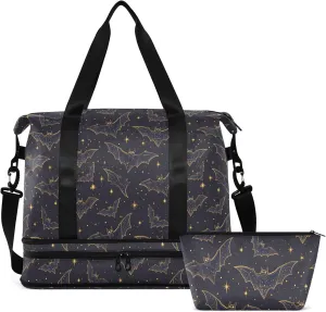 MNSRUU Bats Stars Sports Duffel Bag, Wet Pocket Weekender Overnight Bag, Gym Bag, Carry On Bag, Hospital Bag for Women & Men
