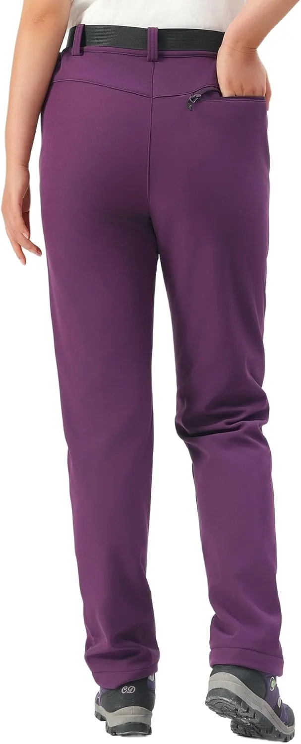 MOERDENG Women's Fleece Lined Snow Ski Pants Waterproof Softshell Pants Winter Warm Insulated Hiking Pants