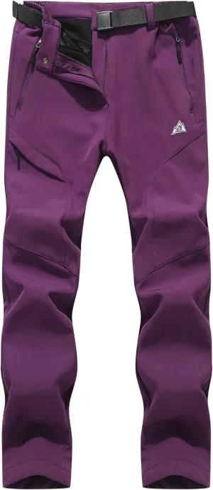 MOERDENG Women's Fleece Lined Snow Ski Pants Waterproof Softshell Pants Winter Warm Insulated Hiking Pants