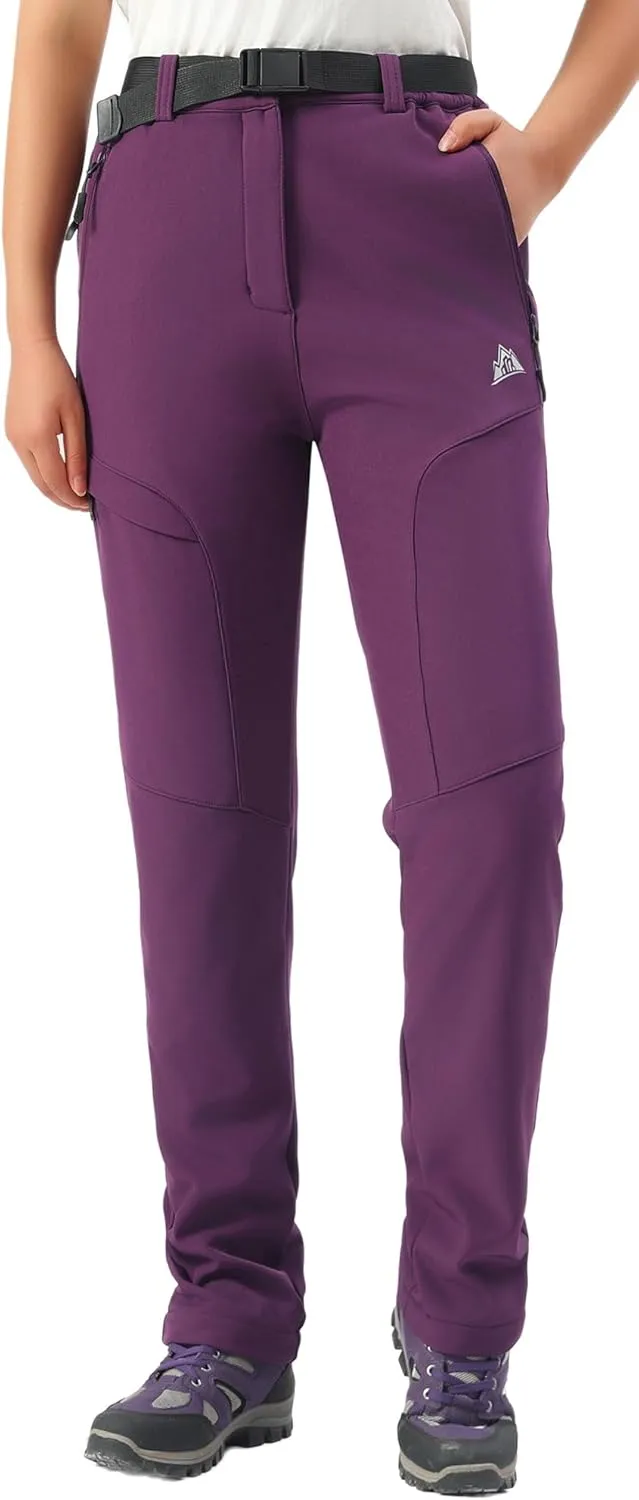 MOERDENG Women's Fleece Lined Snow Ski Pants Waterproof Softshell Pants Winter Warm Insulated Hiking Pants