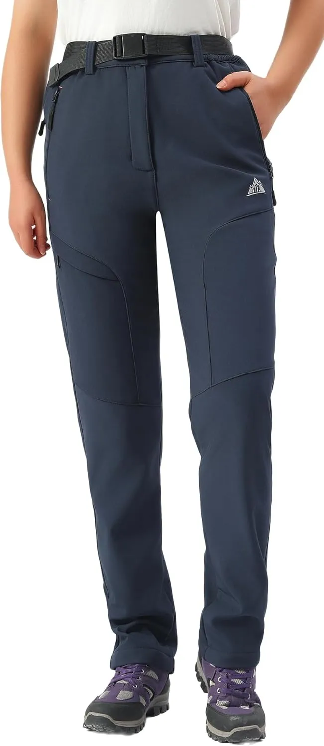 MOERDENG Women's Fleece Lined Snow Ski Pants Waterproof Softshell Pants Winter Warm Insulated Hiking Pants