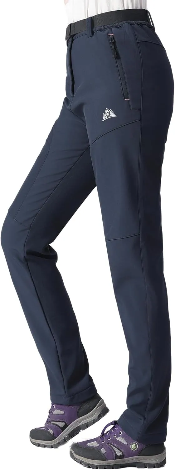 MOERDENG Women's Fleece Lined Snow Ski Pants Waterproof Softshell Pants Winter Warm Insulated Hiking Pants