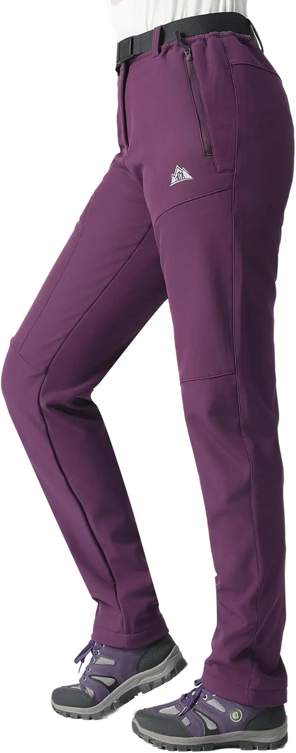 MOERDENG Women's Fleece Lined Snow Ski Pants Waterproof Softshell Pants Winter Warm Insulated Hiking Pants
