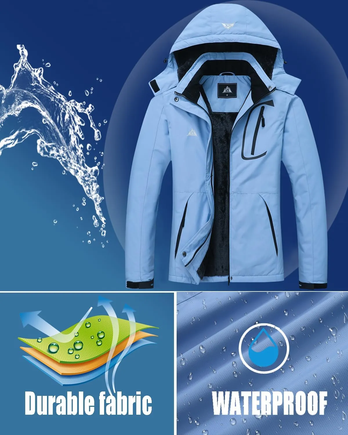 MOERDENG Women's Waterproof Ski Jacket Warm Winter Coat Outdoor Windbreaker Hiking Snowboarding Jacket