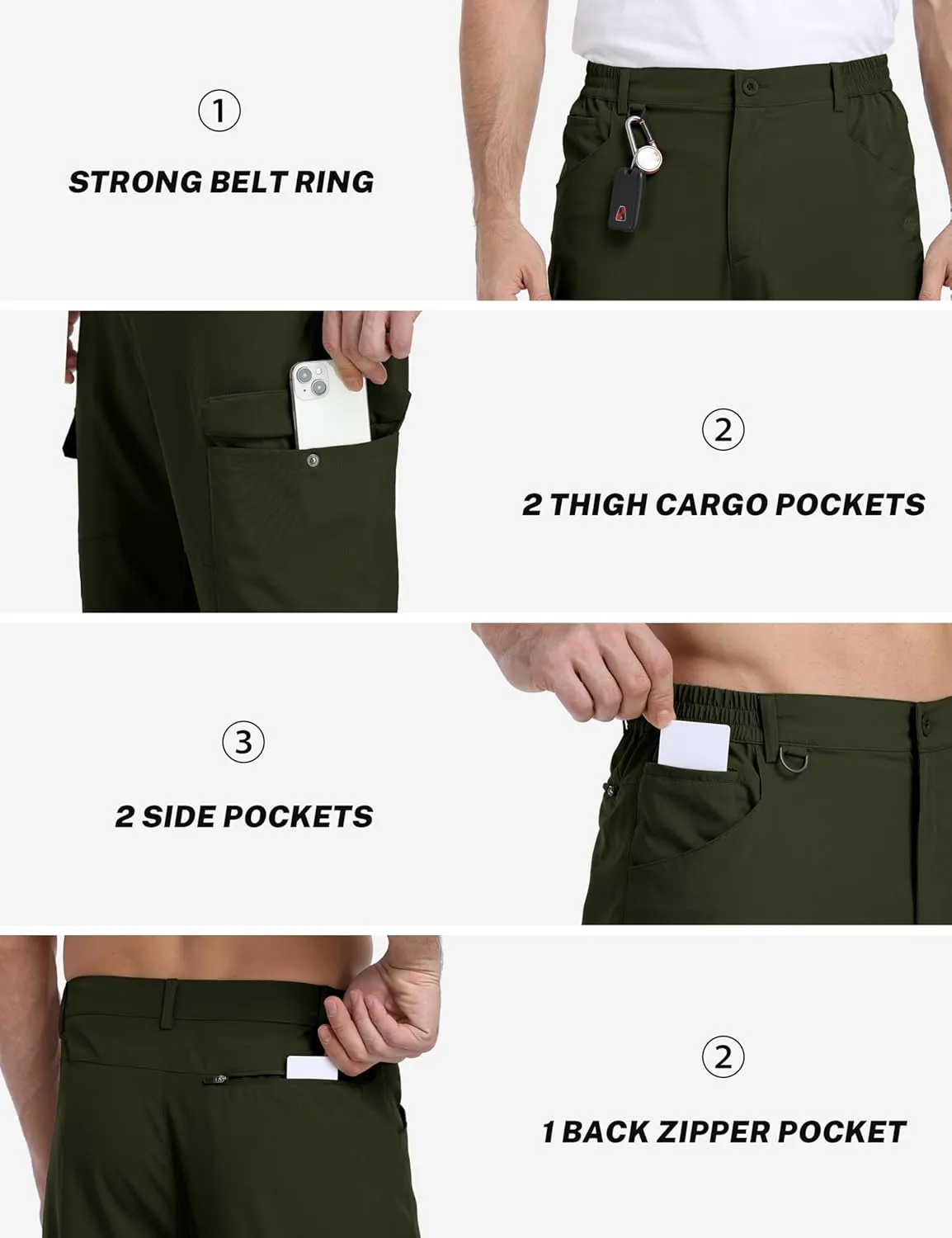 MoFiz Men's Elastic Waist Hiking Pants Lightweight Outdoor Water Resistant Sweatpants with Zipper Pockets