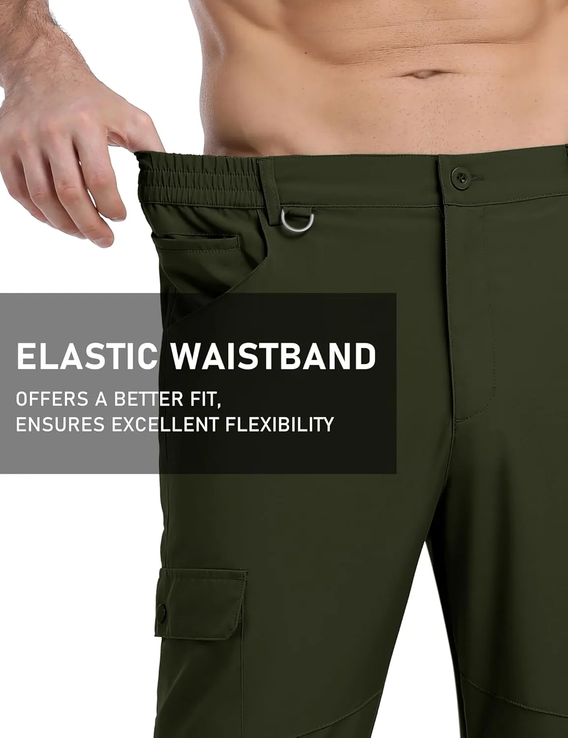 MoFiz Men's Elastic Waist Hiking Pants Lightweight Outdoor Water Resistant Sweatpants with Zipper Pockets