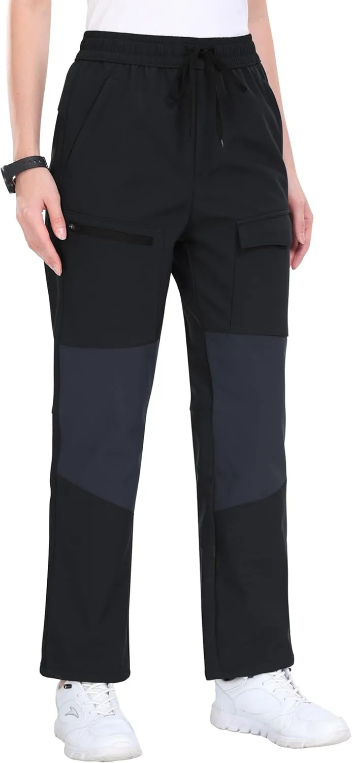 MoFiz Women's Hiking Pants Insulated Outdoor Snow Ski Pants Warm Winter Soft Shell with Zipper Pockets