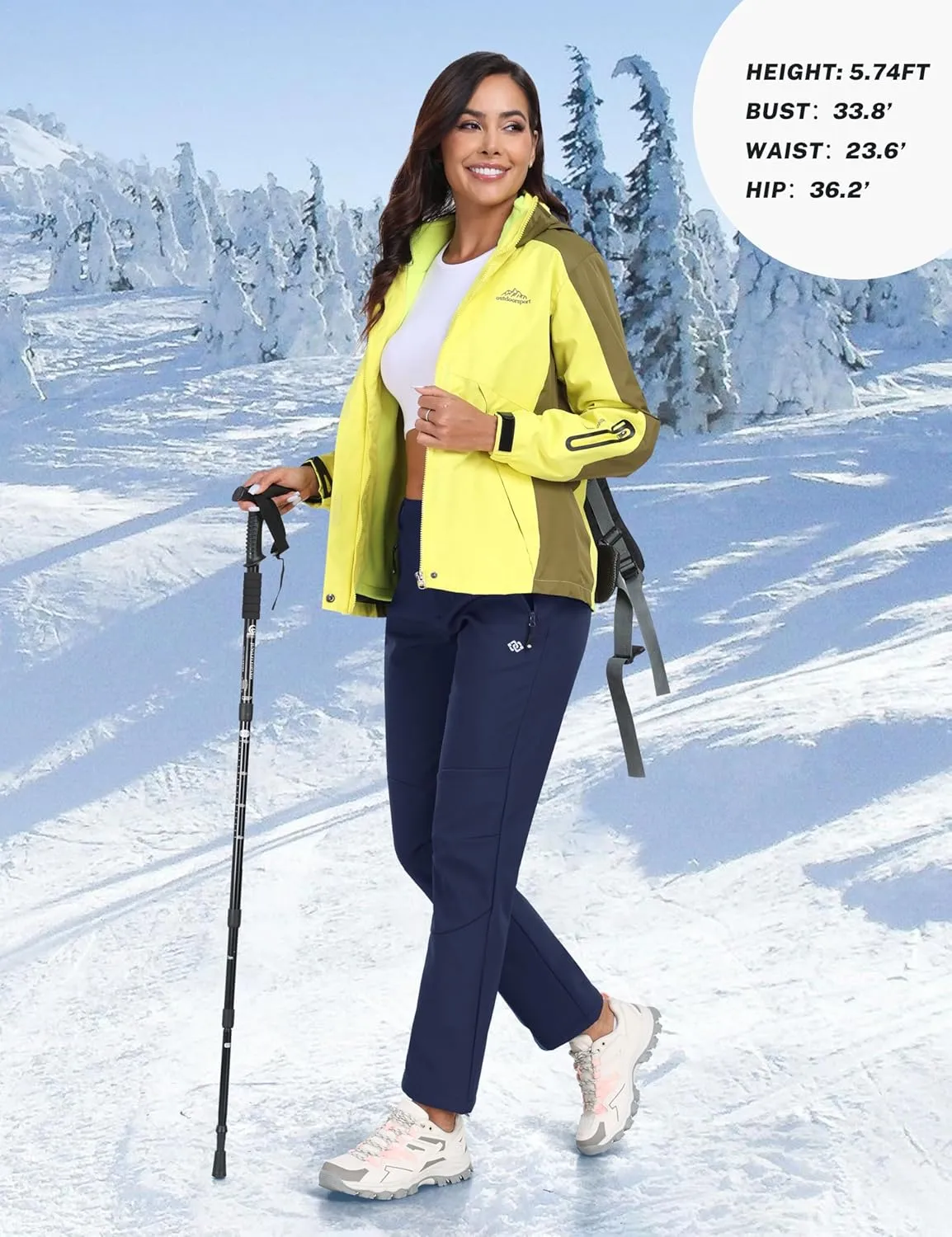 MoFiz Women's Hiking Pants Insulated Outdoor Snow Ski Pants Warm Winter Soft Shell with Zipper Pockets