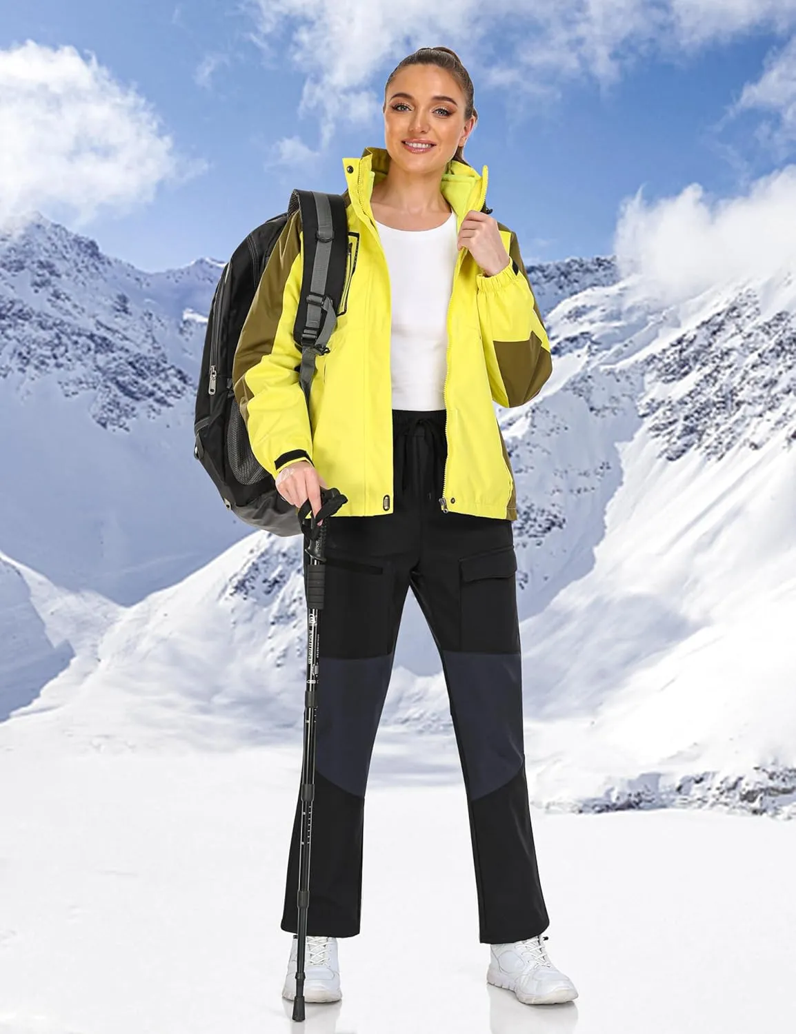 MoFiz Women's Hiking Pants Insulated Outdoor Snow Ski Pants Warm Winter Soft Shell with Zipper Pockets