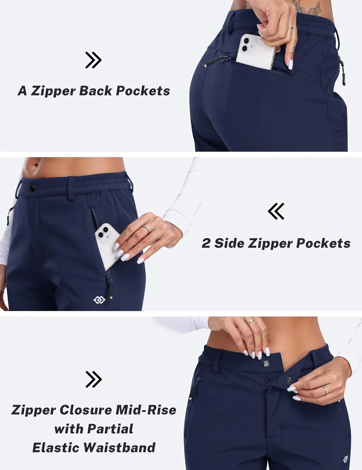 MoFiz Women's Hiking Pants Insulated Outdoor Snow Ski Pants Warm Winter Soft Shell with Zipper Pockets