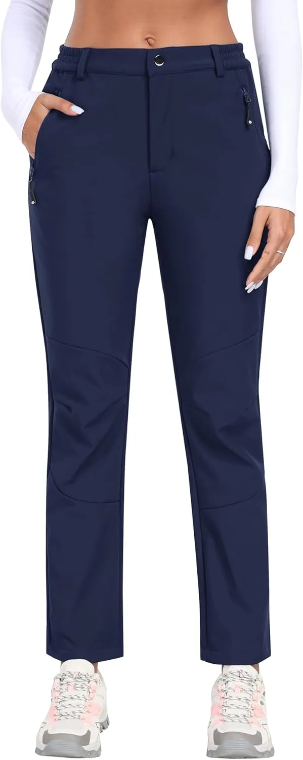 MoFiz Women's Hiking Pants Insulated Outdoor Snow Ski Pants Warm Winter Soft Shell with Zipper Pockets