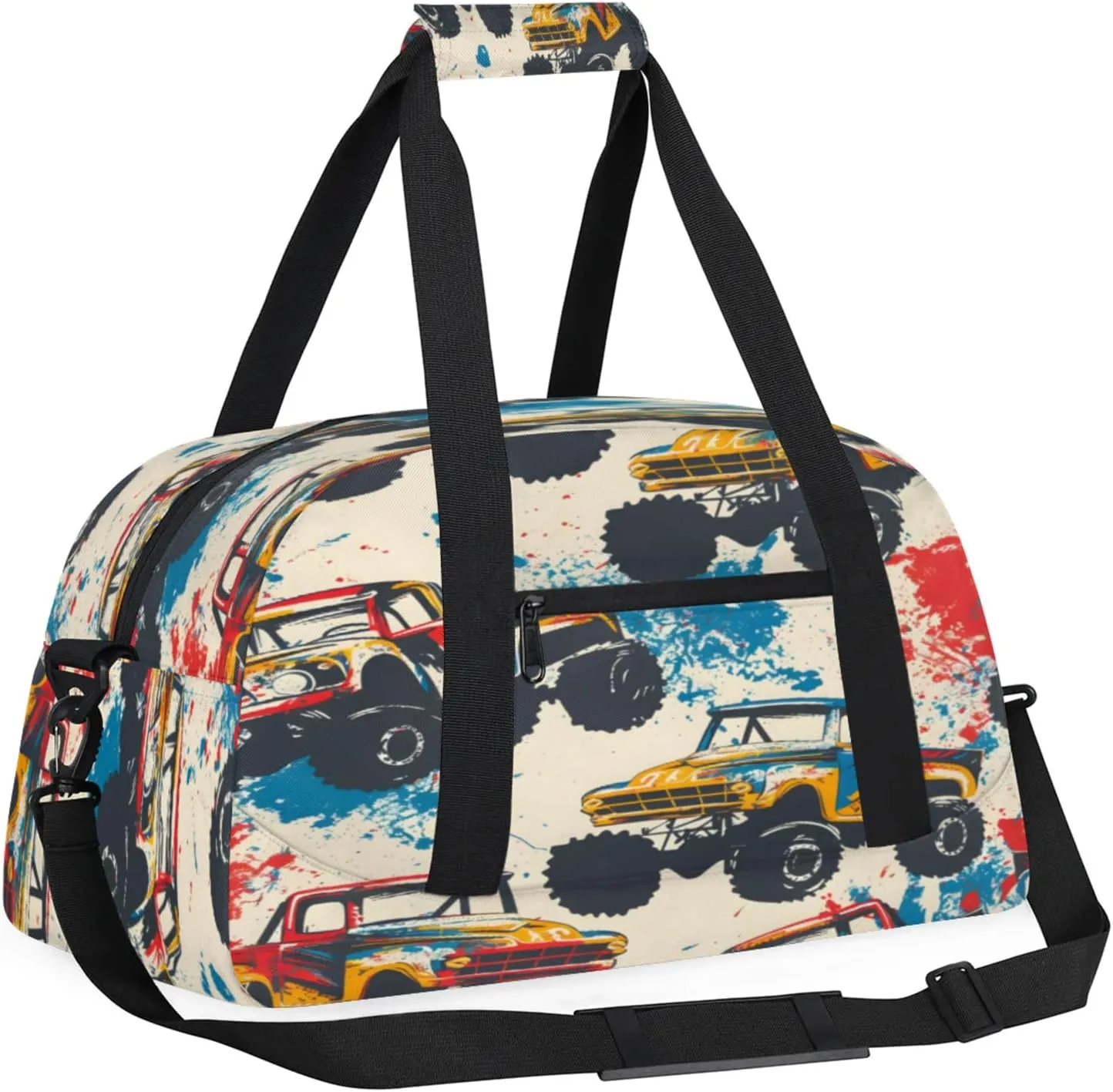 Monster Trucks Cars Gym Bag for Women Men, Sports Travel Duffel Bag Lightweight Workout Bag Carry On Overnight Weekender Bag