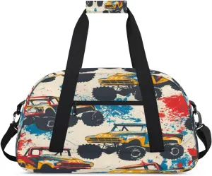 Monster Trucks Cars Gym Bag for Women Men, Sports Travel Duffel Bag Lightweight Workout Bag Carry On Overnight Weekender Bag