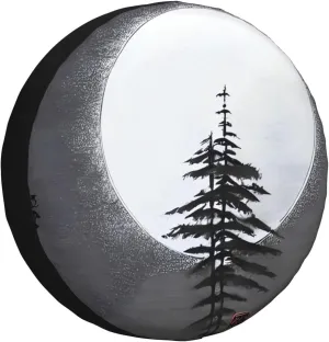 Moon Pine Tree Tire Cover Outdoor Waterproof Snow Sun Rain Wheel Cover Portable Wheel Bags Camper Spare Tire Cover Universal Car Tire Protectors for Trailer RV SUV