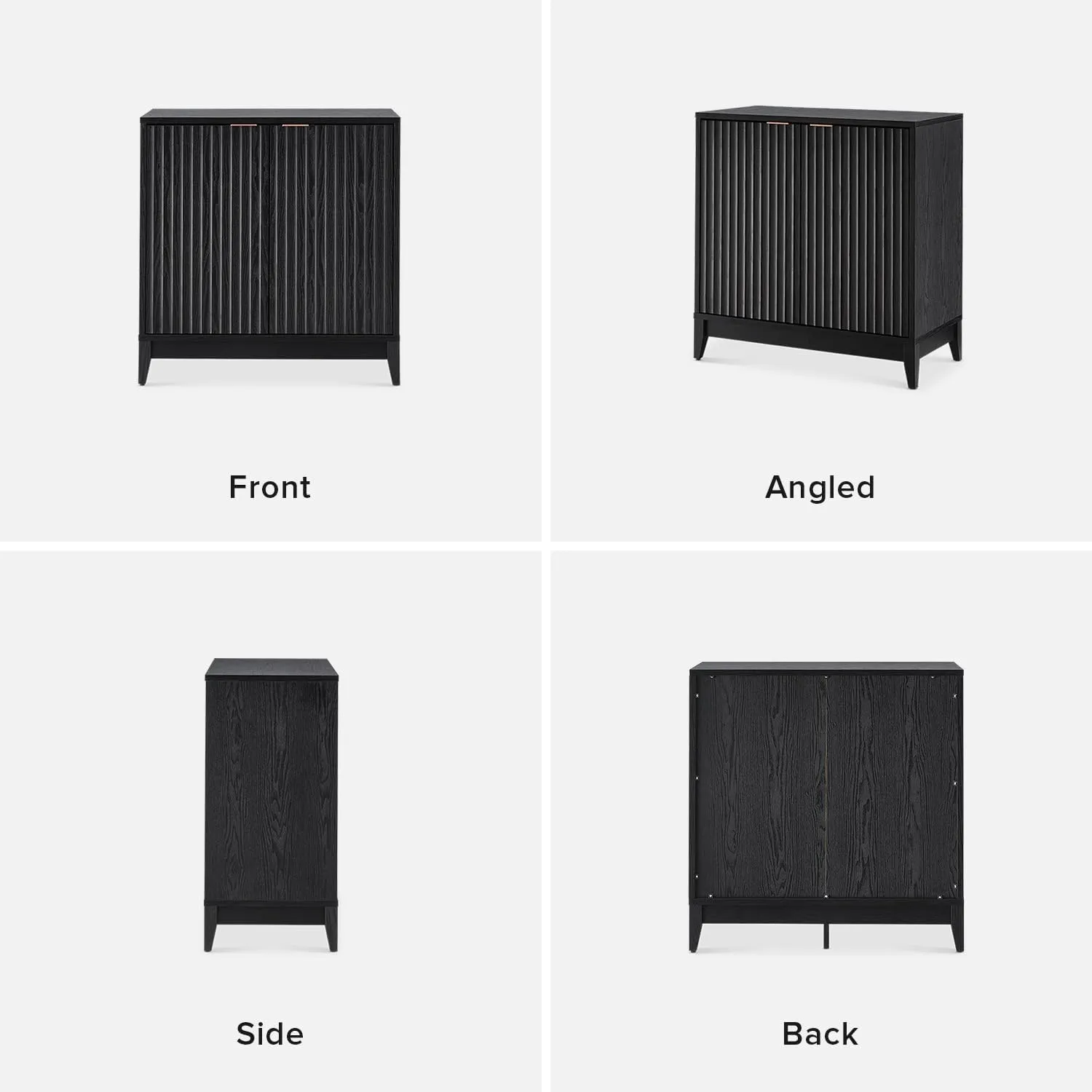mopio Brooklyn Storage Cabinet, Modern Farmhouse Entryway Accent Case, Buffet Sideboard, Console Table, Credenza, Wood Modular Organizer with Doors & Shelf, Fluted Panel Cupboard (Black, Set of 2)