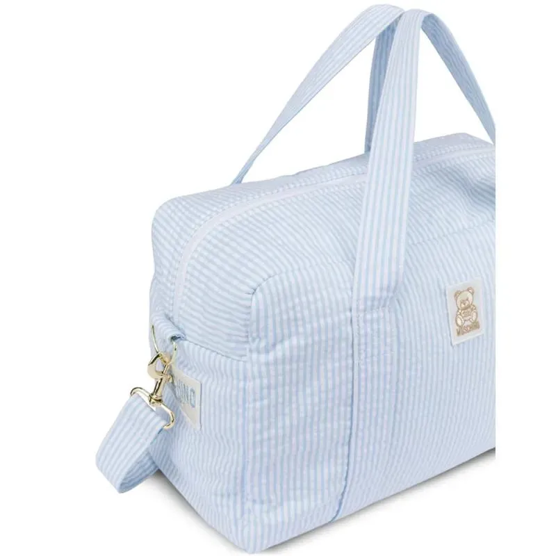 Moschino Baby - Striped Diaper Bag With Bear Patch Changing Mat Light Blue