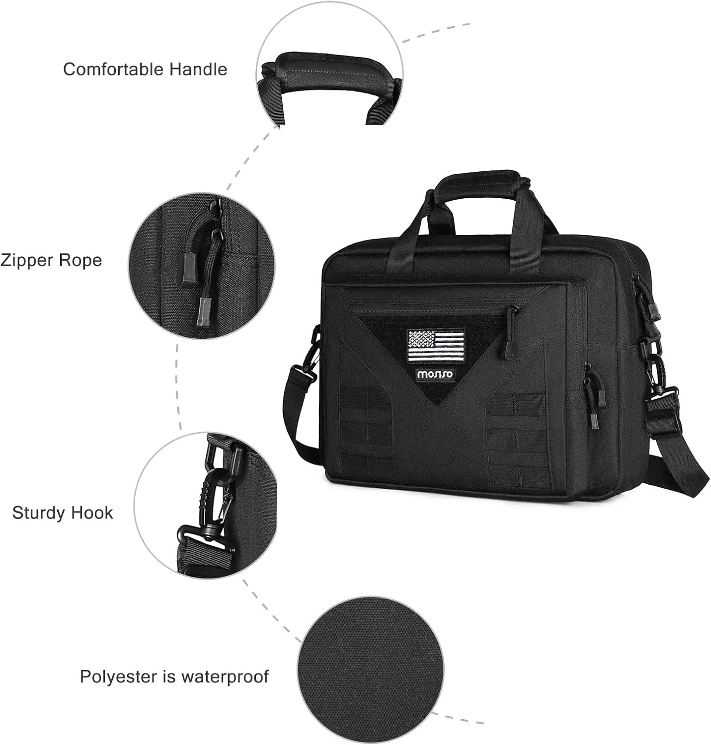 MOSISO Tactical Laptop Messenger Shoulder Bag, 15-16 inch Multifunctional Adjustable Large Notebook Carrying Sleeve Case Pockets, Black