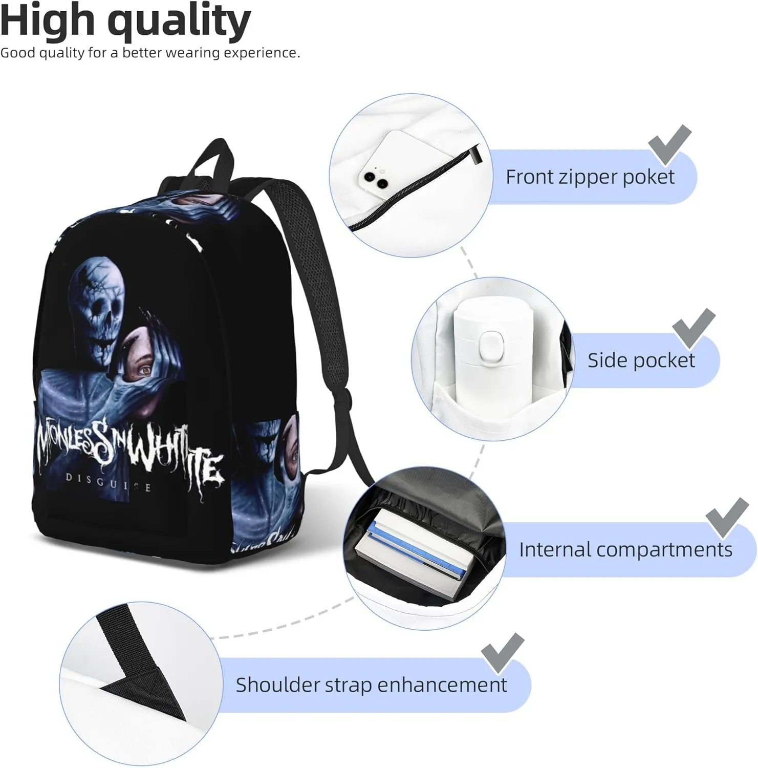 Motionless Rock In White Casual Backpack Large Lightweight Travel Bag Classic Laptop Daypack Men Women Backpack Small