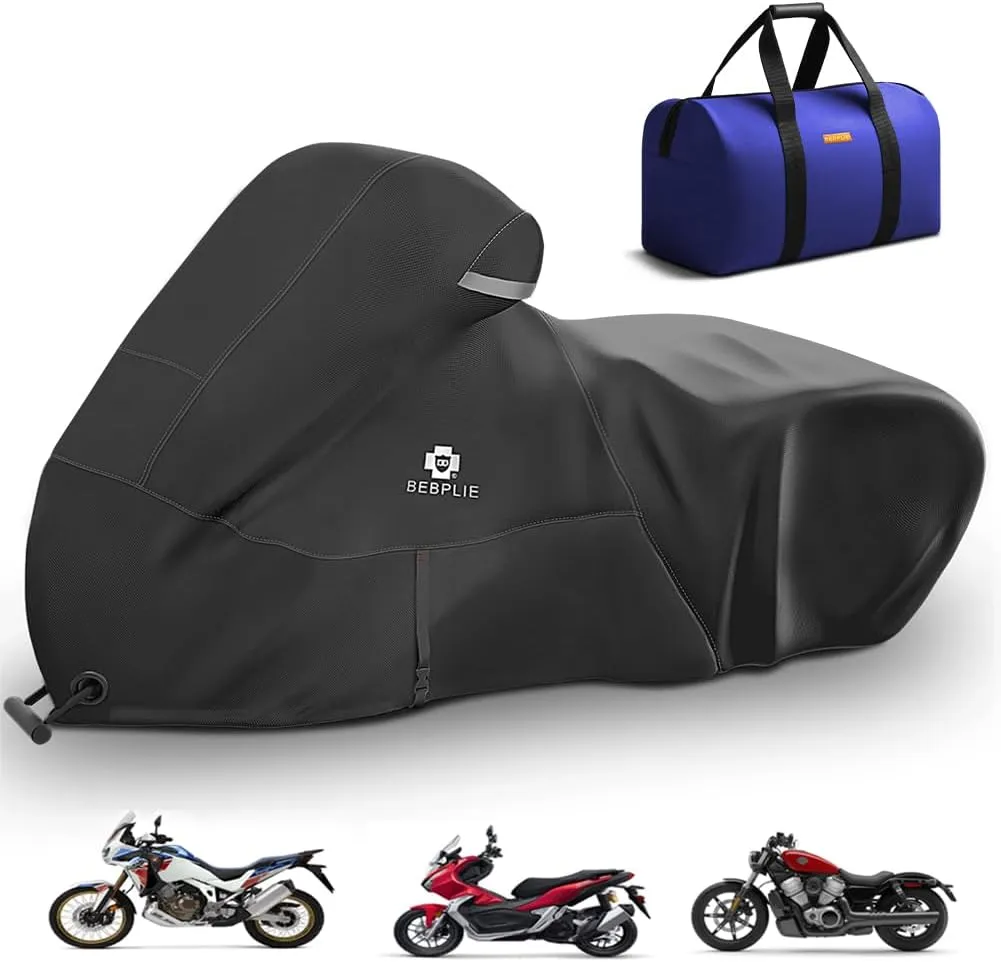 Motorcycle Cover Heavy Duty All Season Universal Weather Waterproof Sun Outdoor Protection Durable Night Reflective& 96" XXL Vehicle Cover Black