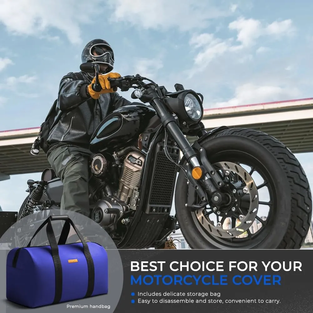 Motorcycle Cover Heavy Duty All Season Universal Weather Waterproof Sun Outdoor Protection Durable Night Reflective& 96" XXL Vehicle Cover Black