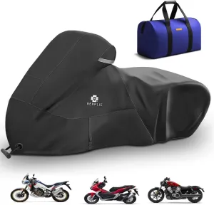 Motorcycle Cover Heavy Duty All Season Universal Weather Waterproof Sun Outdoor Protection Durable Night Reflective& 96" XXL Vehicle Cover Black
