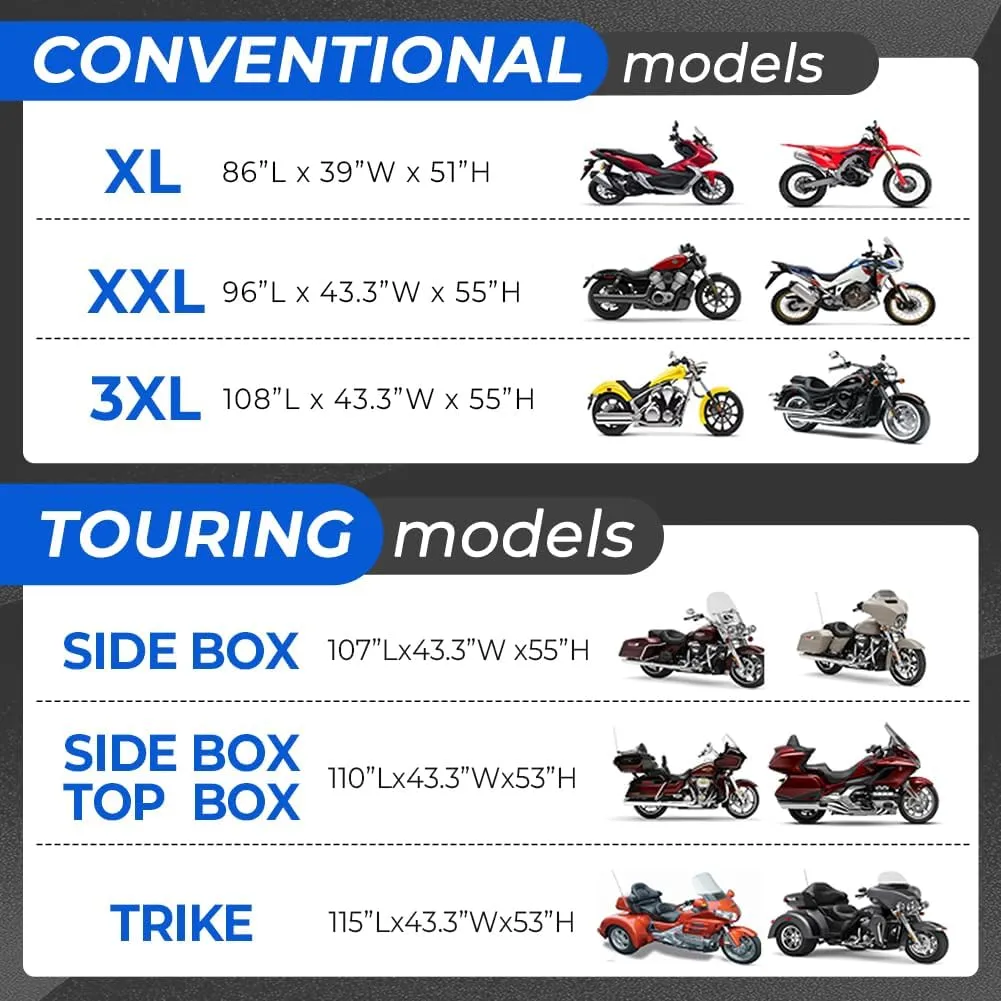 Motorcycle Cover Heavy Duty All Season Universal Weather Waterproof Sun Outdoor Protection Durable Night Reflective& 96" XXL Vehicle Cover Black