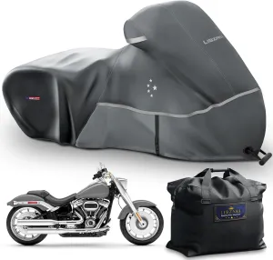 Motorcycle Cover LI LIBZAKI 600D Heavy Duty Storage All Season Universal Weather Waterproof Outdoor Protection 86" XXL Vehicle Cover/Gray