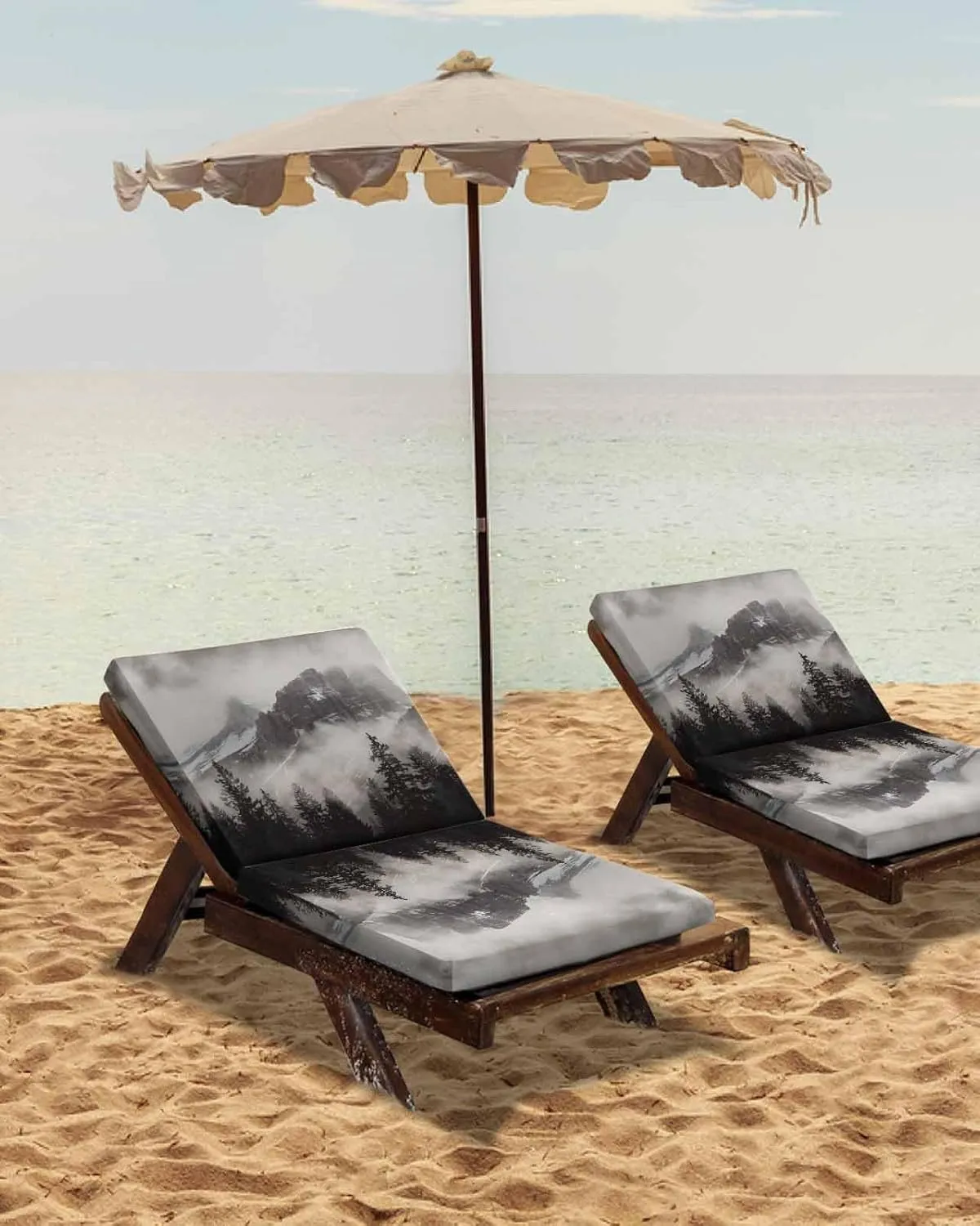 Mountains Forest Outdoor Cushion Chair Cover Set of 2 - Waterproof Couch Seat Covers, Modern Nature Fog Landscape Patio Furniture Protector Cushions Slipcovers for Sofa/RV, 22"x20"x4"