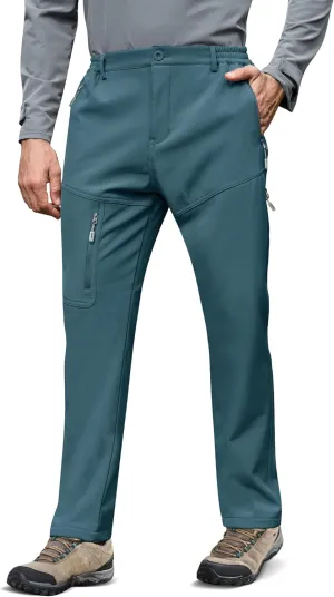 MOURCE Fleece Lined Hiking Pants Men - Waterproof Softshell Outdoor Ski Snow Cargo Pants with Zipper Pockets