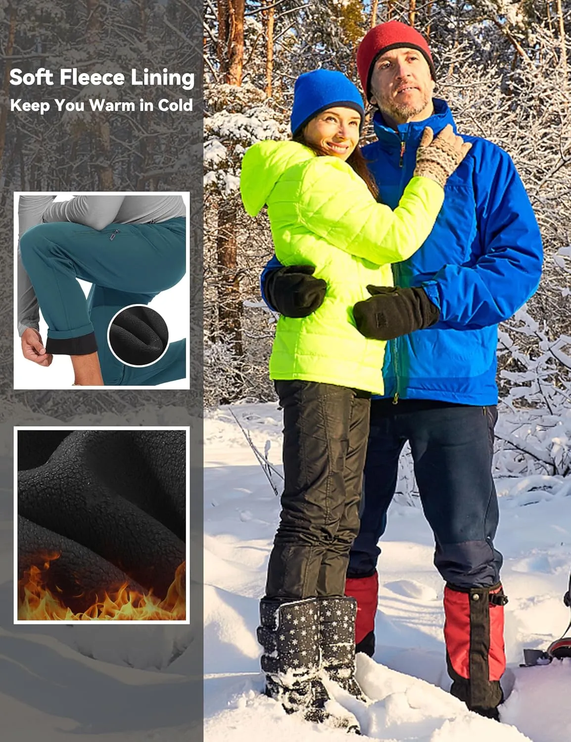 MOURCE Fleece Lined Hiking Pants Men - Waterproof Softshell Outdoor Ski Snow Cargo Pants with Zipper Pockets