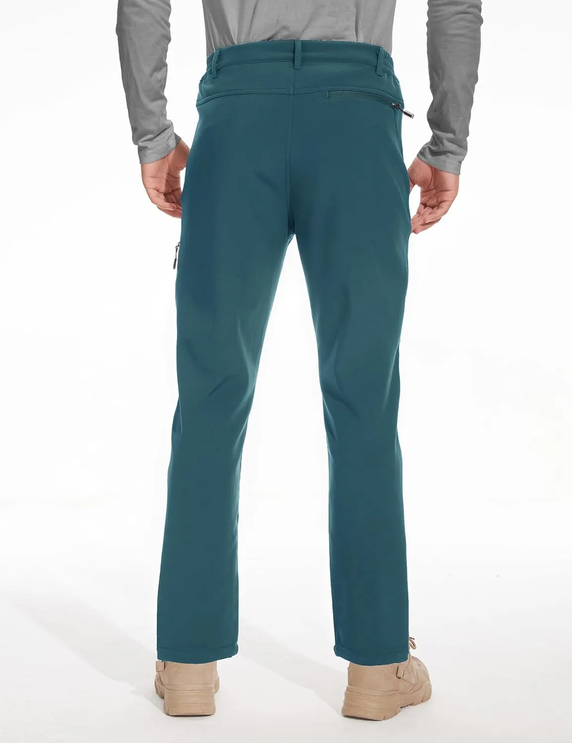 MOURCE Fleece Lined Hiking Pants Men - Waterproof Softshell Outdoor Ski Snow Cargo Pants with Zipper Pockets