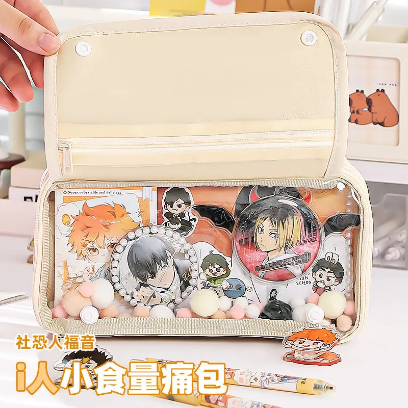 Multi-functional Transparent Pencil Case with Hidden Layer for Stationery and Badge Storage