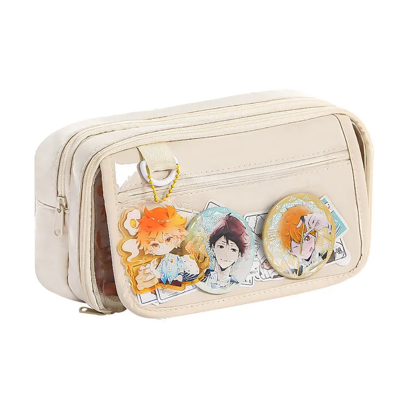 Multi-functional Transparent Pencil Case with Hidden Layer for Stationery and Badge Storage