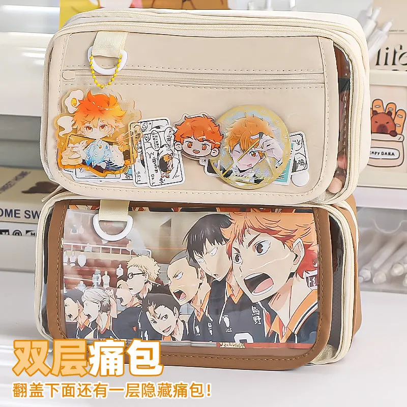 Multi-functional Transparent Pencil Case with Hidden Layer for Stationery and Badge Storage