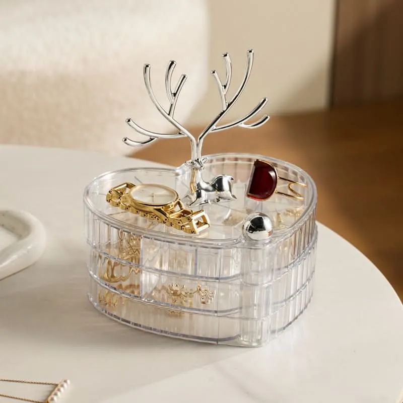 Multi-Layer Rotating Jewelry Box – Deer Design