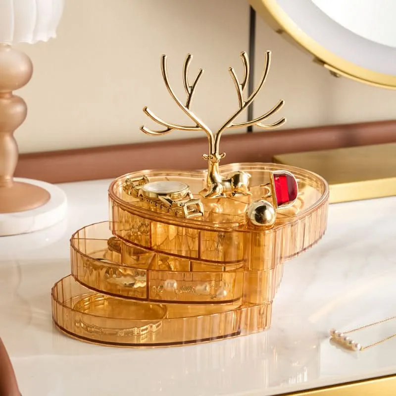 Multi-Layer Rotating Jewelry Box – Deer Design