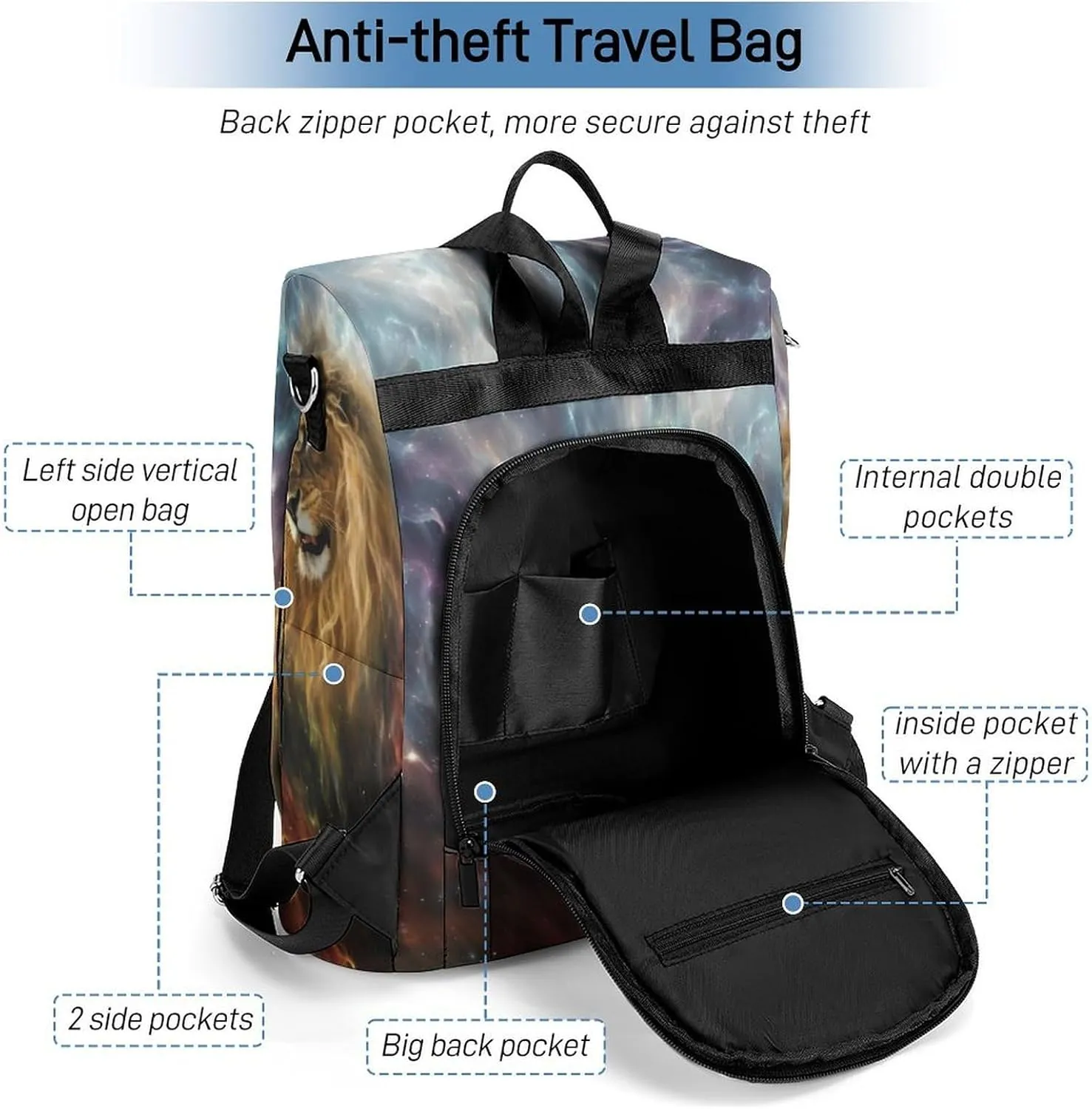 Multipurpose Daypacks Abstract Lion Lightning Backpack Purse for Women Anti Theft Fashion Back Pack Custom Name Bag Personalized Gift