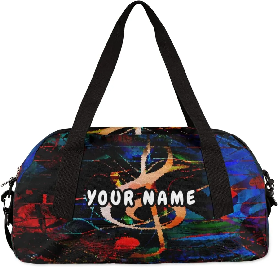 Music Notes Heart Personalized Kids Duffel Bag for Girls Boys, Music Notes Debris Custom Name Overnight Small Duffel Bag Carry On Weekend Sports Travel Bag for School Practice Gymnastics Ballet