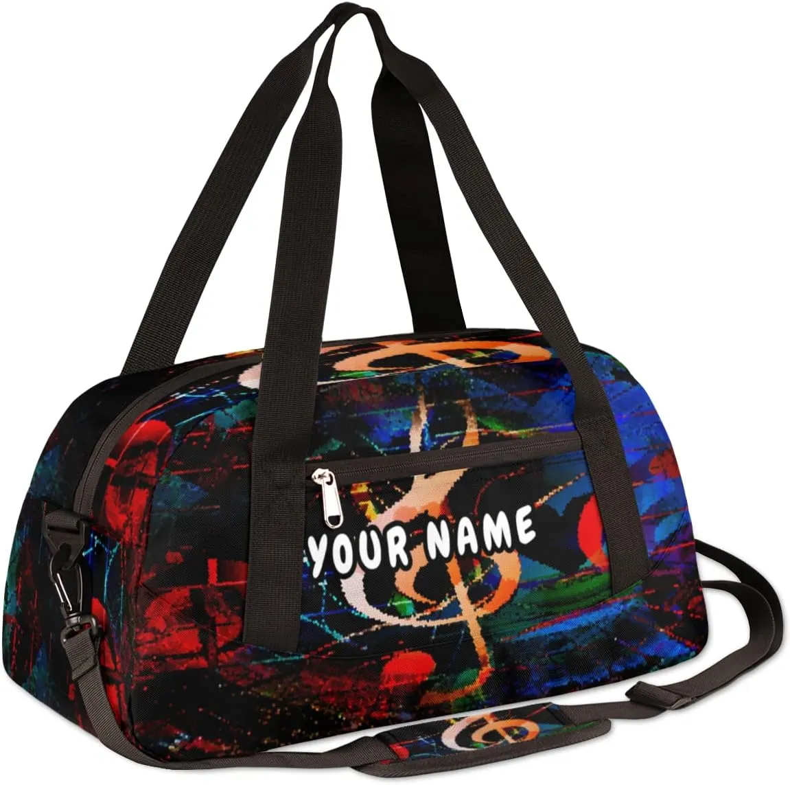 Music Notes Heart Personalized Kids Duffel Bag for Girls Boys, Music Notes Debris Custom Name Overnight Small Duffel Bag Carry On Weekend Sports Travel Bag for School Practice Gymnastics Ballet
