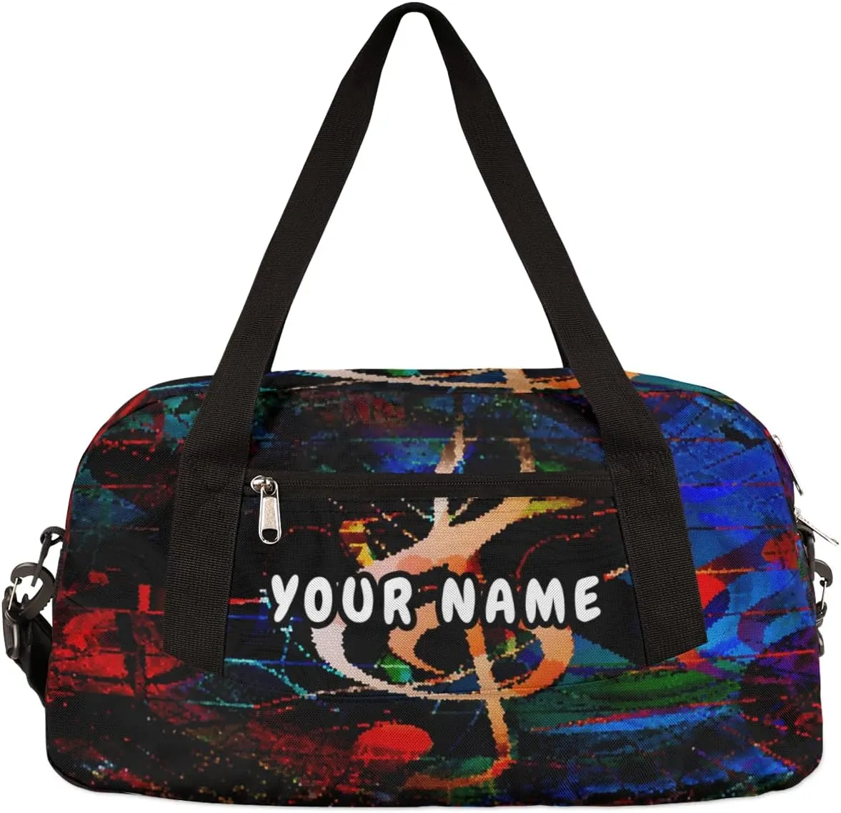 Music Notes Heart Personalized Kids Duffel Bag for Girls Boys, Music Notes Debris Custom Name Overnight Small Duffel Bag Carry On Weekend Sports Travel Bag for School Practice Gymnastics Ballet