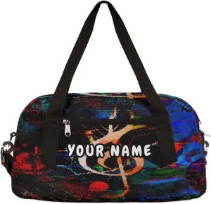 Music Notes Heart Personalized Kids Duffel Bag for Girls Boys, Music Notes Debris Custom Name Overnight Small Duffel Bag Carry On Weekend Sports Travel Bag for School Practice Gymnastics Ballet