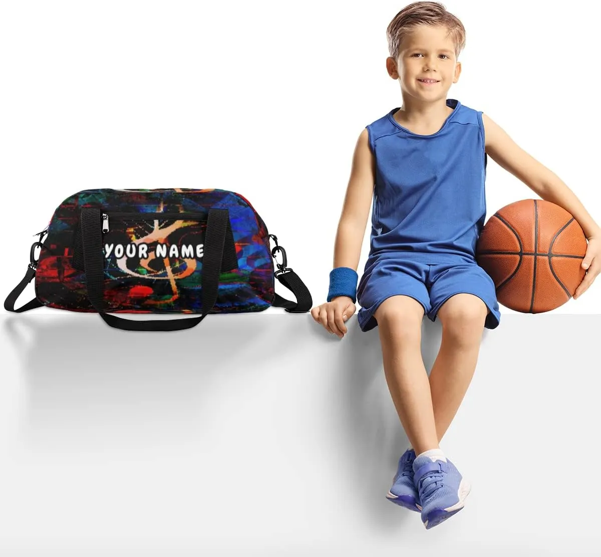 Music Notes Heart Personalized Kids Duffel Bag for Girls Boys, Music Notes Debris Custom Name Overnight Small Duffel Bag Carry On Weekend Sports Travel Bag for School Practice Gymnastics Ballet
