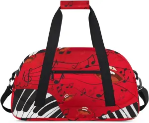 Music Piano Keys Musical Note Boys Girls Gym Bag Dance Perform Training Duffel Bags Weekender Carry-On Tote Luggage Bag Ideal for School Practice or Overnight Trips