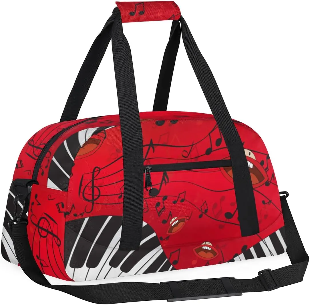 Music Piano Keys Musical Note Boys Girls Gym Bag Dance Perform Training Duffel Bags Weekender Carry-On Tote Luggage Bag Ideal for School Practice or Overnight Trips